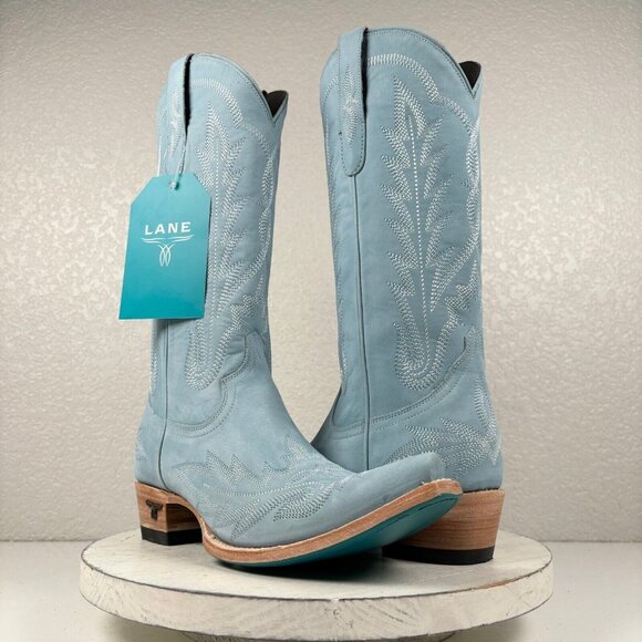 Lane Boots Shoes - Lane LEXINGTON Powder Blue Cowboy Boots Womens 8.5 Leather Western Snip Toe Tall